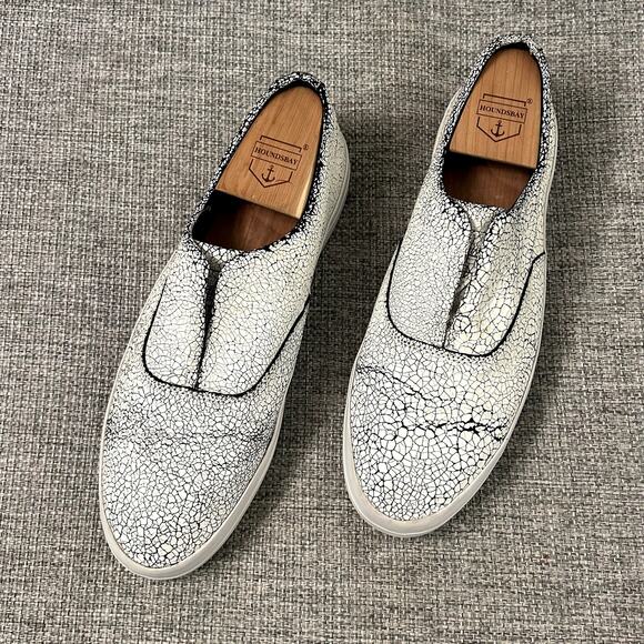 EUC HUF Dylan Slip-On Sneakers White Crackle Leather Size 8 Skate Casual Shoes - Picture 4 of 16